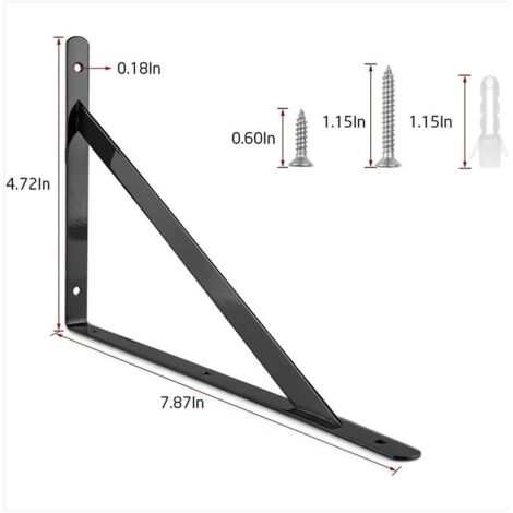 Lot de 6 supports d'étagère murale triangulaires en acier à 90 degrés - 200 mm x 120 mm avec 30 vis et 12 chevilles