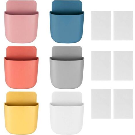 Lot de 6 supports muraux adhésifs pour télécommandes, boîtes de rangement pour la maison (6 couleurs)