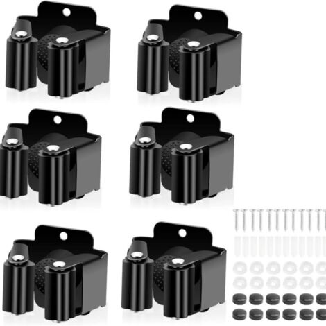 Lot de 6 supports muraux pour balais, serpillères, en acier inoxydable (avec vis), pour outils de jardin (convient pour la cuisine, la maison, la salle de bain, le garage), noir