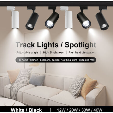Lot de 6 systèmes de rails LED 20W blanc froid, finition blanche, LED éclairage de plafond pour magasin, studio et zones de présentation