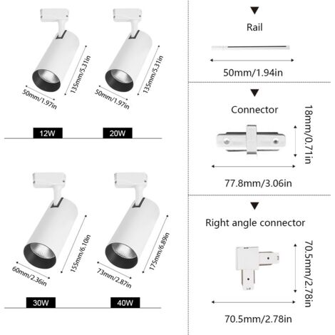 Lot de 6 systèmes de rails LED 20W blanc neutre, finition blanche, kit complet avec spots, rails et connecteurs, uniforme éclairage