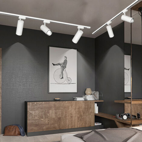 Lot de 6 systèmes de rails LED 30W blanc froid, finition blanche, professionnel éclairage pour studio, magasin et exposition