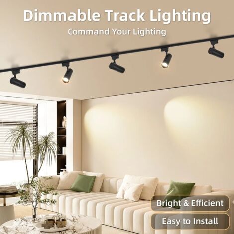 Lot de 6 systèmes de rails LED blanc chaud, kit complet avec 6 spots, rails et connecteurs, éclairage d'ambiance pour salon