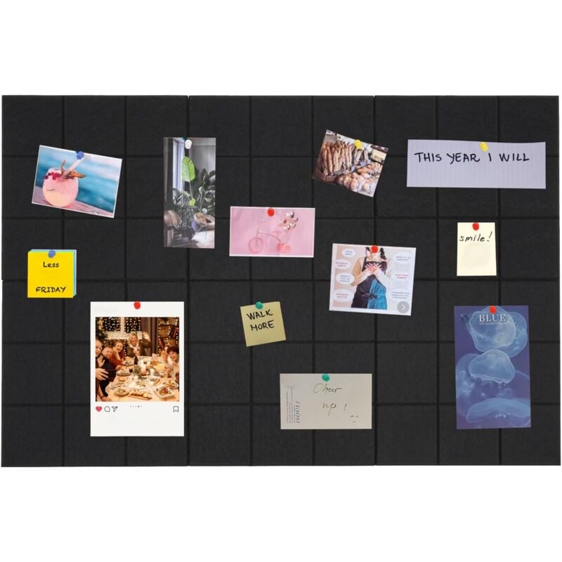 Lot de 6 tableaux d'affichage en liège avec 1 boîte d'aiguilles, 30 x 30 cm, Tableau mural autocollant en liège pour bureau, cuisine, tableau mémo,