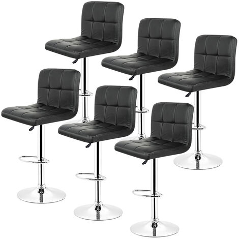 Lot de 6 Tabouret de Bar Assise rembourrée en Similicuir Reglable en Hauteur et Pivotant Maison Cuisine Bistro Noir