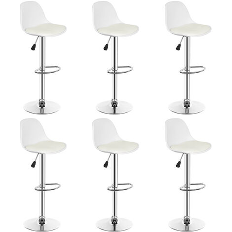 Lot de 6 Tabouret de Bar en Cuir PU Reglable en Hauteur et Pivotant Design Moderne-Blanc