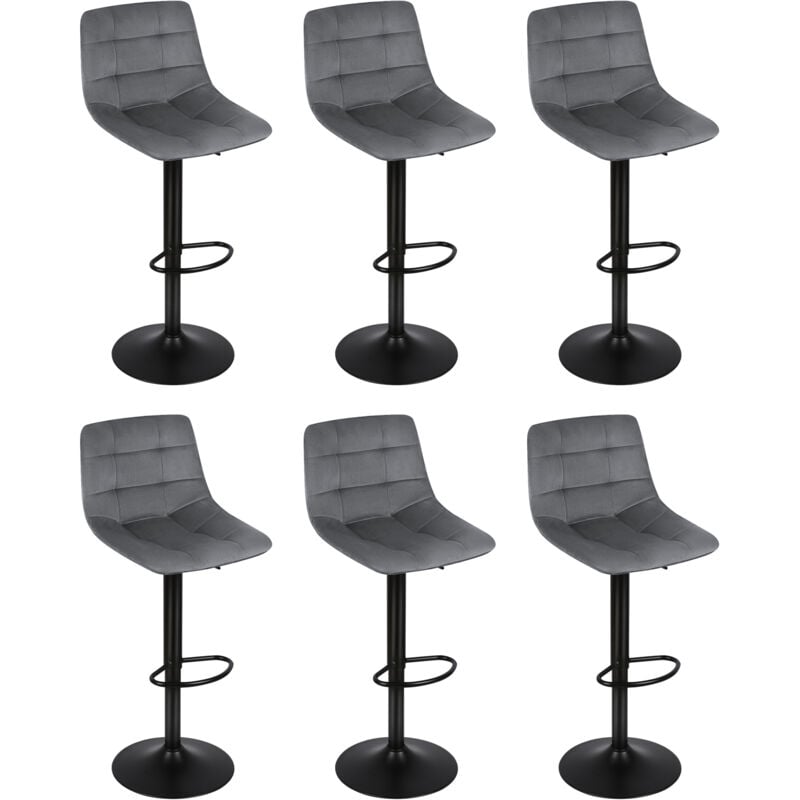 Dazhom - Lot de 6 Tabouret de Bar en Velours Hauteur Réglable Pivotant pour Bar/Cuisine gris foncé