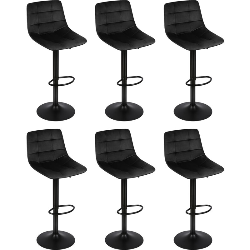 Dazhom - Lot de 6 Tabouret de Bar en Velours Hauteur Réglable Pivotant pour Bar/Cuisine Noir