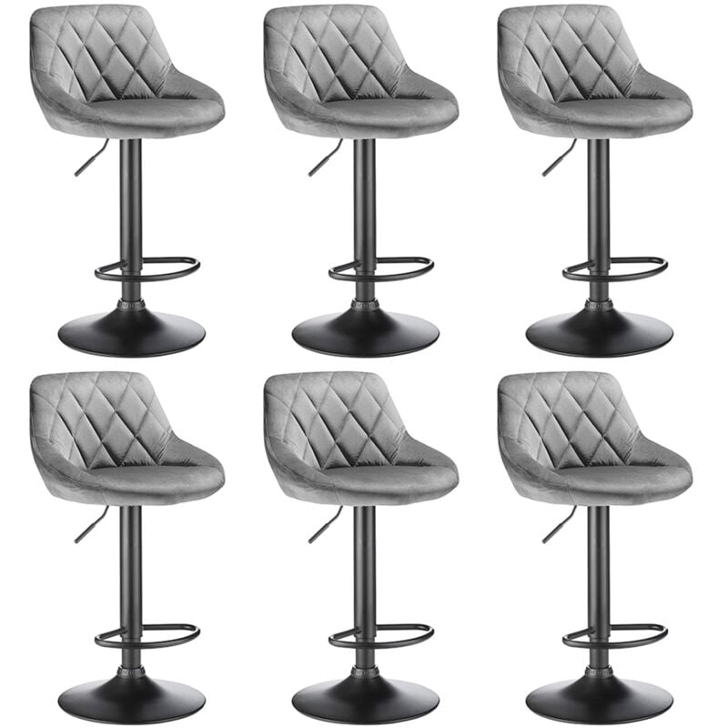 Lot de 6 Tabouret de Bar en Velours tabourets de Cuisine Hauteur réglable gris clair