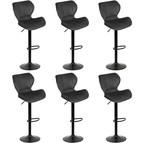 Lot de 6 tabouret de bar Haute,revêtement Velours, réglable en hauteur,Repose-Pieds, pivotant à 360 degrés,Chaise de bar multifonctionnelle pour cuisine,noir