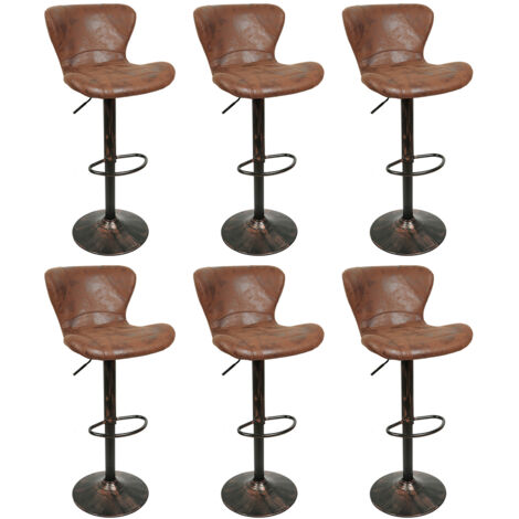 Lot de 6 Tabouret de Bar Rétro avec Dossier et Repose-Pieds Chaises Rembourrés en Suède Marro Pieds en Métal Noir et Or