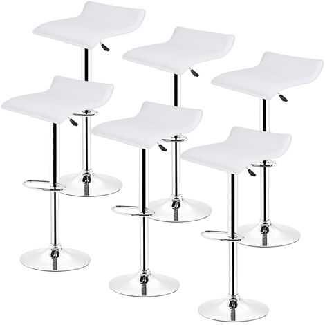 Lot de 6 Tabouret de Bar Rotatif à 360° Hauteur Réglable en Acier Chromé et Similicuir Blanc