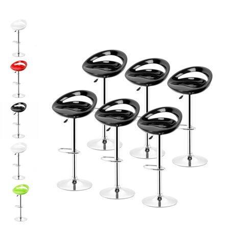 Lot de 6 tabourets chaise de bar 55-75cm en ABS noir