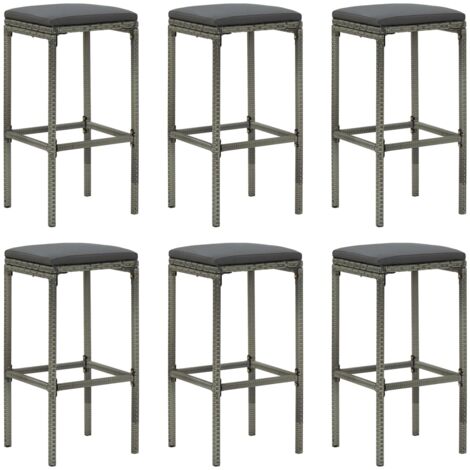 Lot de 6 tabourets de bar avec coussins gris en résine tressée gris DEC029582
