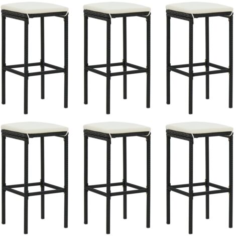 Lot de 6 Tabourets de bar avec coussins Style Contemporain  Chaises de bar Noir Résine tressée 20408