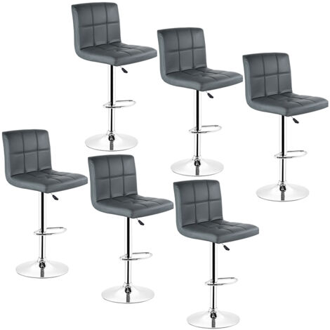 Lot de 6 Tabourets de bar avec dossier pivotants en faux cuir Hauteur réglable Gris