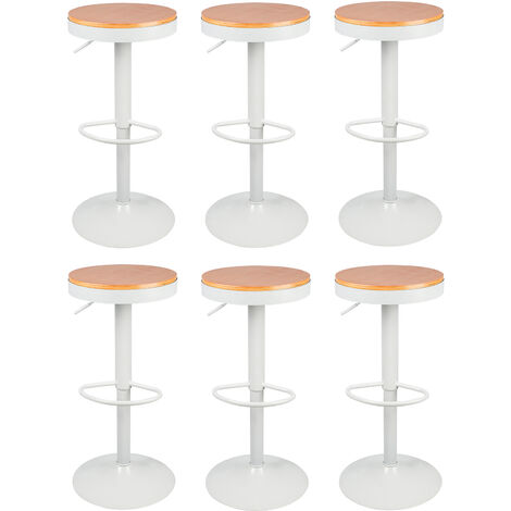 Lot de 6 Tabourets de Bar avec Repose-Pieds Vintage Couleur du Bois et Blanc