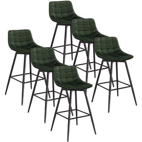 Lot de 4 Tabourets de bar avec repose-pieds WOLTU - Tabouret pour bar/bistro - Siège en velours - Pieds en métal - Noir