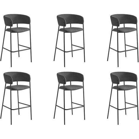 Lot de 6 tabourets de bar BOLD en velours côtelé avec pieds noirs - Gris foncé