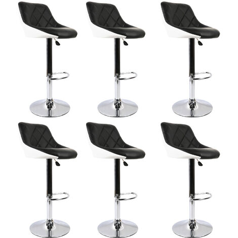 Lot de 6 Tabourets de Bar Cuisine - Tabouret de Bar - siège Bien rembourré en Cuir Artificiel Chaise de bar Similicuir - noir et blanc