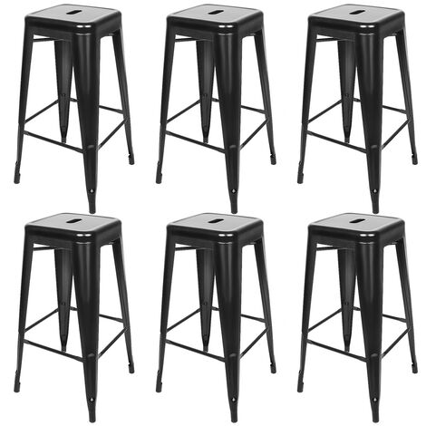 Lot de 6 tabourets de Bar en métal Noir Style Industriel Hauteur 76 cm，Noir