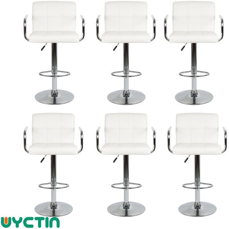 Lot de 6 Tabourets de Bar en Similicuir pour Bar, Bistrot ou Cuisine - Hauteur Réglable 93-114cm, Rotatif à 360 Dégrées