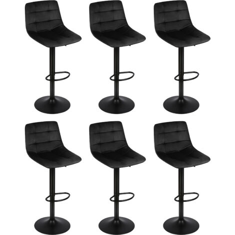 Lot de 6 Tabourets de Bar Pivotants en Velours Réglables en Hauteur, Assise rembourrée pour Cuisine, Bar, Noir