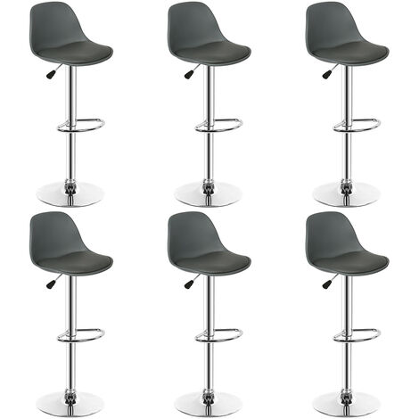Lot de 6 Tabourets de bar rembourrés en PU Gris