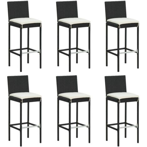 Lot de 6 Tabourets de bar Style Contemporain  Chaises de bar avec coussins noir résine tressée 82484