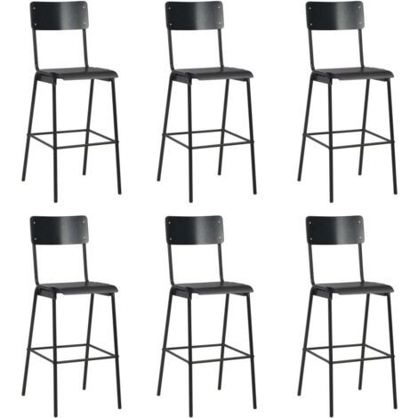 Lot de 6 Tabourets de bar Style Contemporain Chaises de bar Noir Contreplaqué solide et acier 28082
