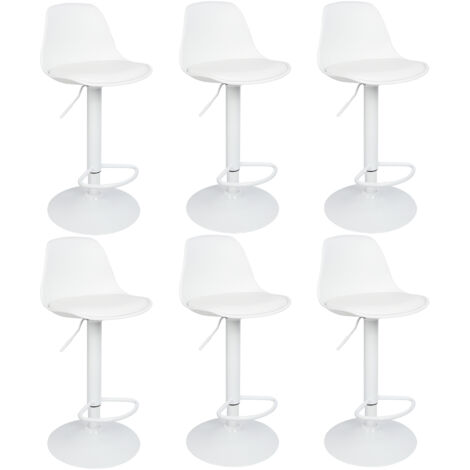 Lot de 6 Tabourets de Bar Tabouret Comptoir réglable en Hauteur Coussin Souple en PU Rotatif à 360° pour Comptoir Maison Cuisine Bistro Blanc