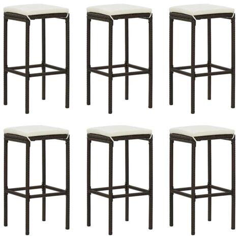 lot de 6 Tabourets de bar Tabourets Haut Chaises de Bar Sièges de Cuisine avec coussins marron résine tressée HAV8344