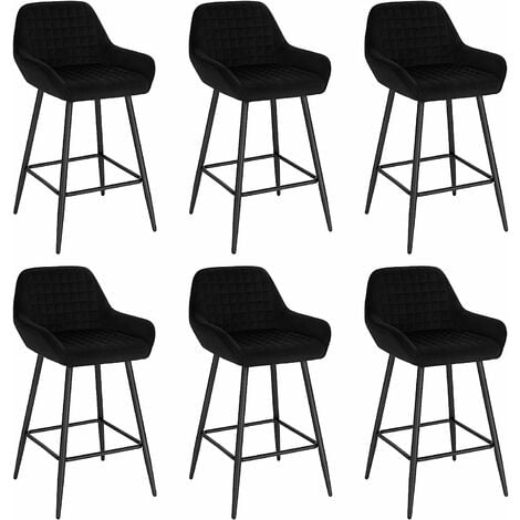 Lot de 6 Tabourets de bar WOLTU, Chaise de Bar avec Accoudoirs, Design Chaise Haute pour Bar, Siège en Velours, Cadre en métal, Noir