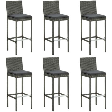 Lot de 6 Tabourets de bar,Chaises hautes de bar avec coussins gris résine tressée -81614
