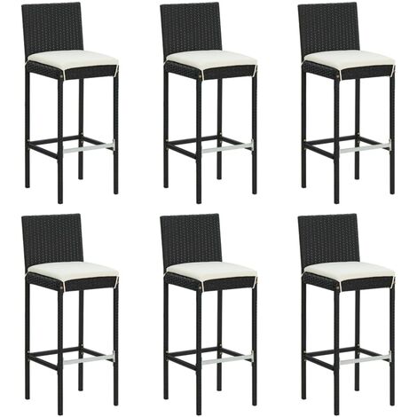 Lot de 6 Tabourets de bar,Chaises hautes de bar  avec coussins noir résine tressée -68982