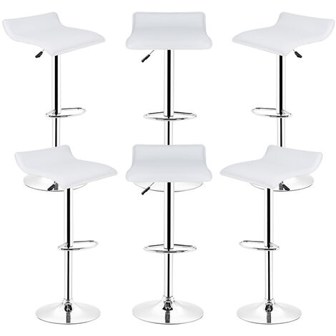 Lot de 6 Tabourets, Simili cuir, L: 38 x l: 38 x H: 63-83 cm, Blanc