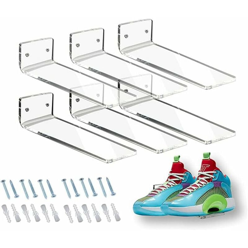 Serbia - Lot de 6 étagères à chaussures flottantes en acrylique, étagère à chaussures transparente sur le mur, rangement mural pour collection de