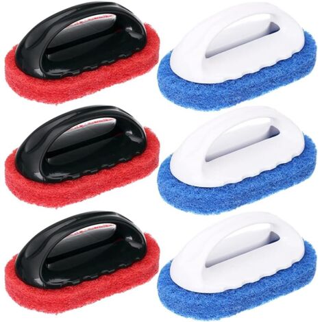Lot de 6 tampons à récurer avec manche, brosse de nettoyage, tampon abrasif pour nettoyer les carreaux de sol, les joints d'évier, pour salle de bain et cuisine [BR]