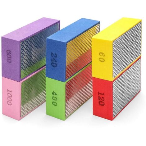 Lot de 6 tampons de polissage diamantés à main, pour utilisation à sec et à l'eau.