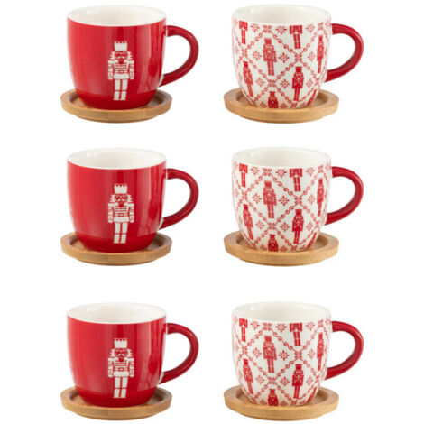 Lot de 6 Tasses à Café & Sous-Tasses "Casse-Noisette" 9cl Rouge
