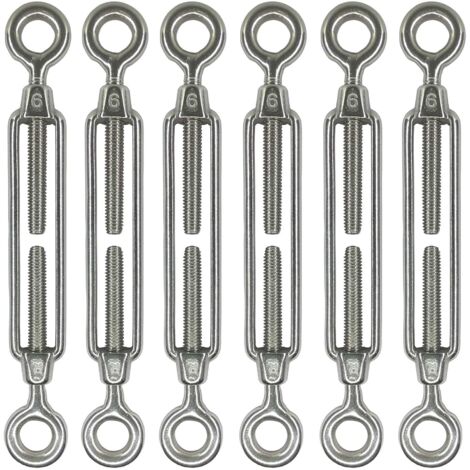 Lot de 6 tendeurs à œillet M6 en acier inoxydable 304, accessoires pour voile d'ombrage, tension de câble renforcée, antirouille, tendeur O à O