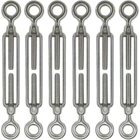 Lot de 6 tendeurs à œillet M6 en acier inoxydable 304, accessoires pour voile d'ombrage, tension de câble renforcée, antirouille, tendeur O à O