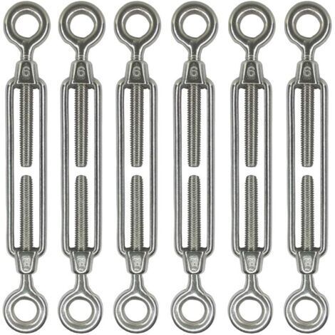 Lot de 6 tendeurs à œillet M6 en acier inoxydable 304, accessoires pour voile d'ombrage, tension de câble renforcée, antirouille, tendeur O à O