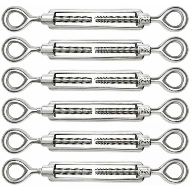 Lot de 6 tendeurs de câble réglables M8 en acier inoxydable 304, œillets et œillets pour tendeur de câble métallique, crochets et accessoires