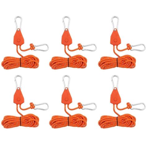 Lot de 6 tendeurs de corde d'arrimage de tente de camping de 4 mm, orange