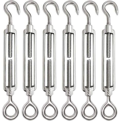 Lot de 6 tendeurs de fil - Tendeurs à crochets - Tendeurs en acier inoxydable - Pour une utilisation intensive (M5)