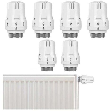 Lot de 6 têtes thermostatiques pour radiateur Tête de rechange avec protection contre le gel Compatible radiateurs compacts