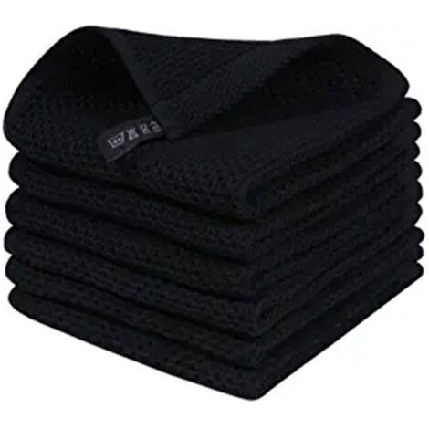 Lot de 6 torchons en coton noir gaufrés, ultra-absorbants et à séchage rapide – 34x34 cm