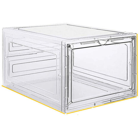 Lot de 6, Transparent Organisateur de Rangement pour Chaussures Épais et Solide avec Porte Magnétique, Plastique Boîtes de Rangement Empilables, Blanc