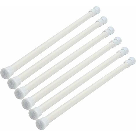 Lot de 6 tringles à rideaux télescopiques en acier à haute teneur en carbone - Tiges de tension extensibles - Tringles à ressort réglables pour placard - Tige extensible blanche